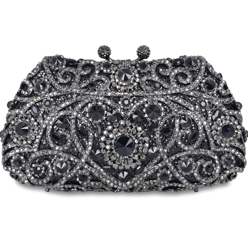 Mossmon formal black rhinstone crystal clutch